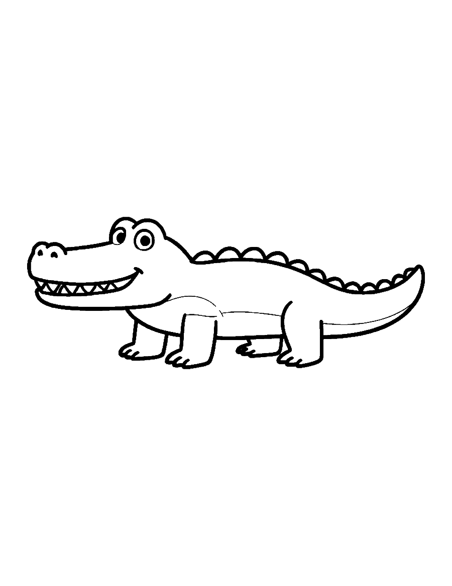 Line drawing of a smiling alligator with a rounded snout and a bumpy back