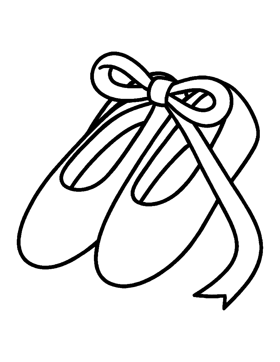 Line drawing of a pair of ballet slippers with long ribbons tied in a bow