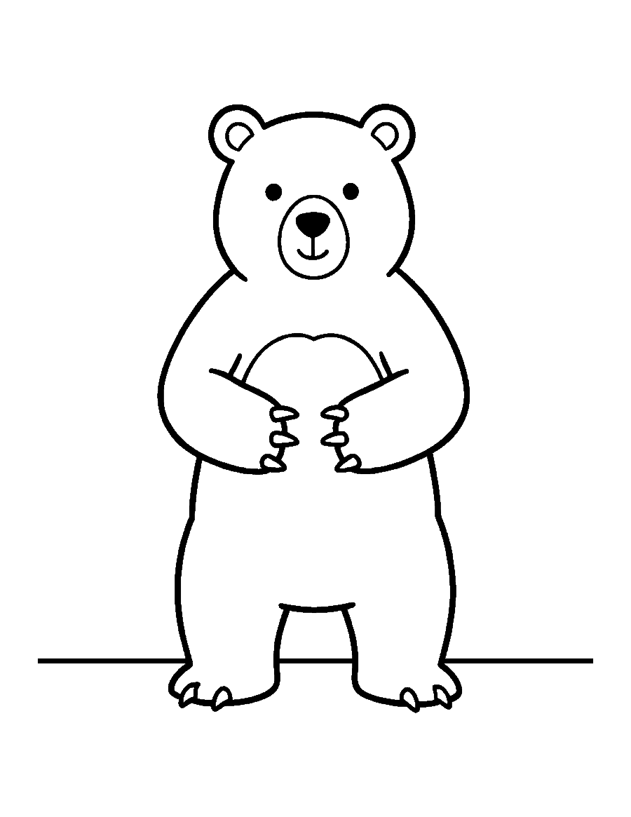 Line drawing of a big brown bear standing upright on its hind legs