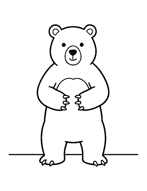 Line drawing of a big brown bear standing upright on its hind legs