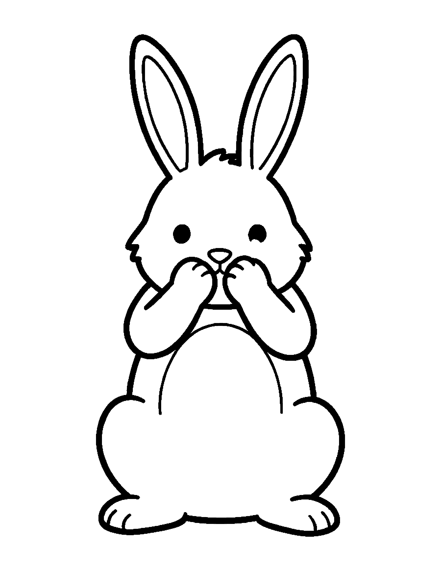 Line drawing of a bunny sitting up and grooming its face with its front paws