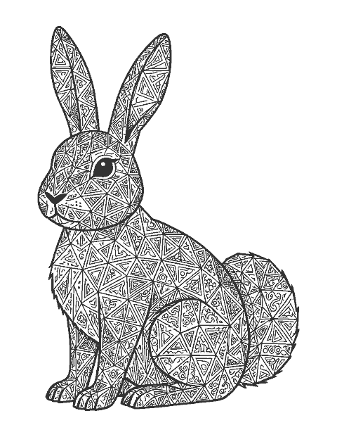 Line drawing of a geometric rabbit built from many small triangles and diamonds