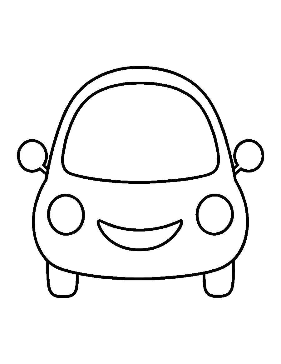 Line drawing of a small bubble-shaped car facing forward with round headlights