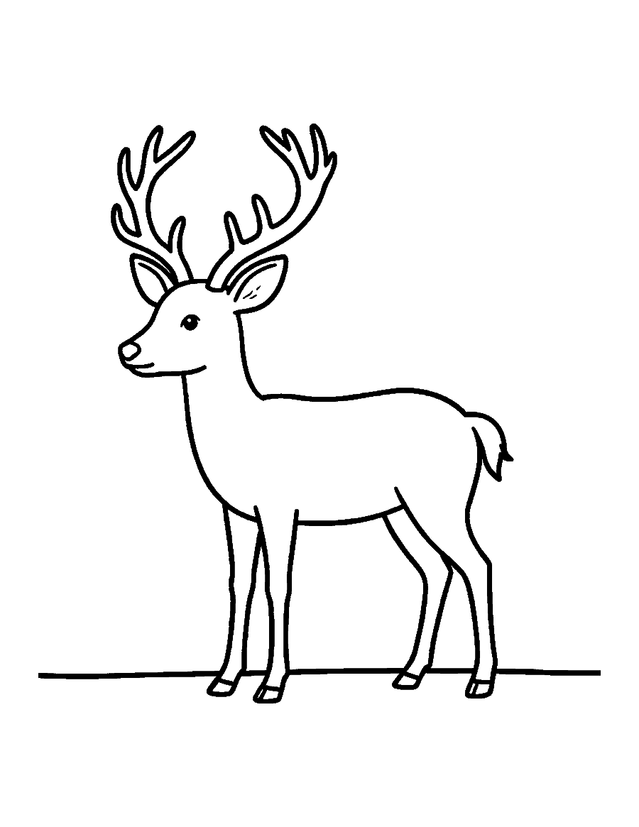 Line drawing of a deer buck with tall branching antlers standing side-on