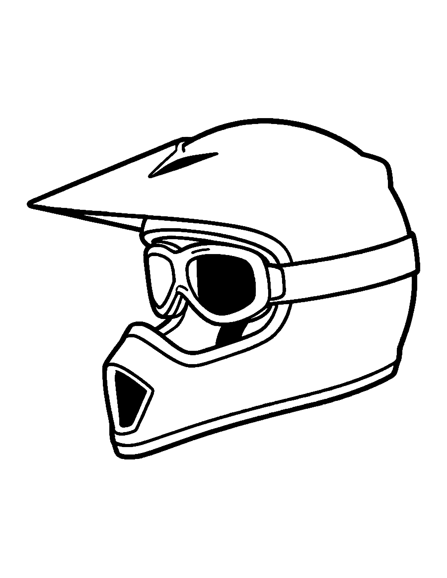 Line drawing of a dirt bike helmet with a pointed visor and goggles