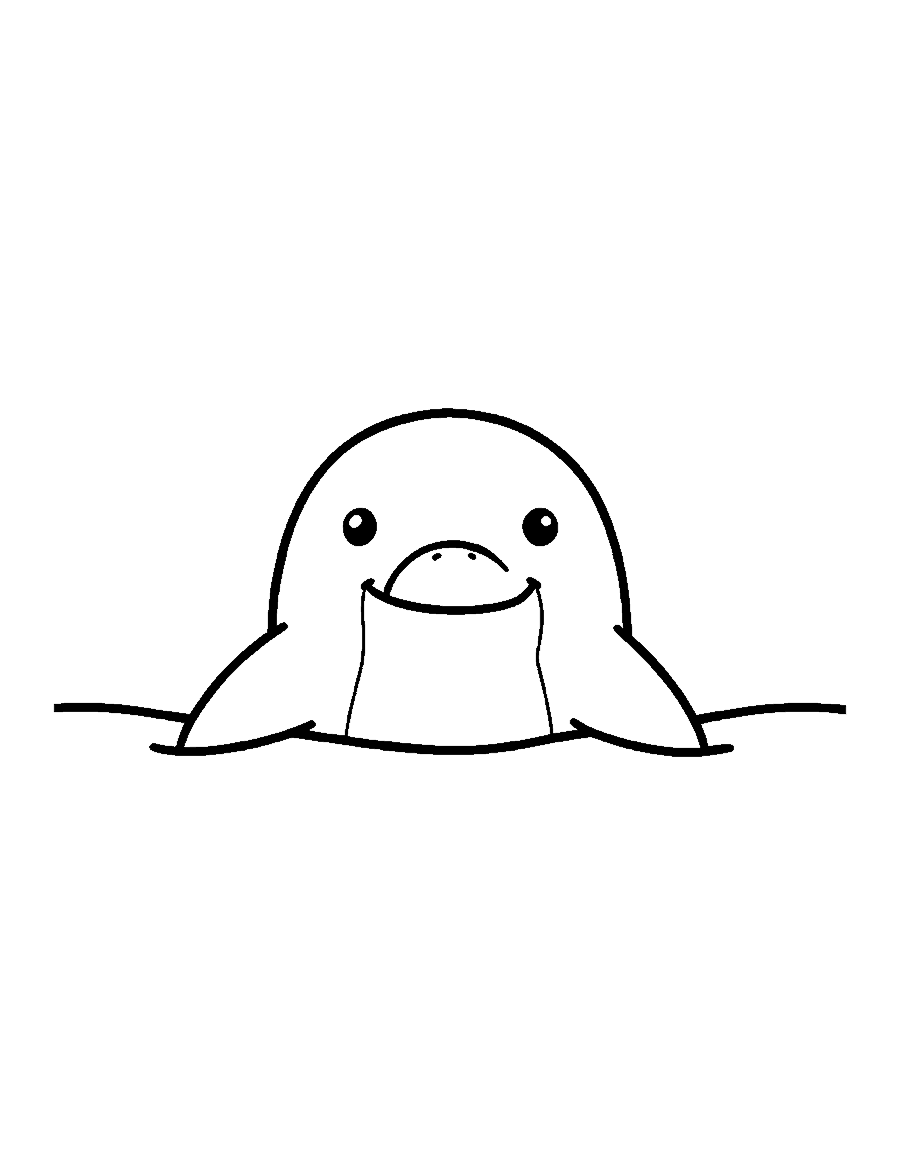 Line drawing of a dolphin poking its head out of calm water facing the viewer
