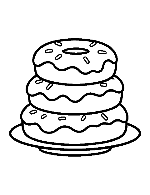 Line drawing of three glazed donuts stacked on a small plate
