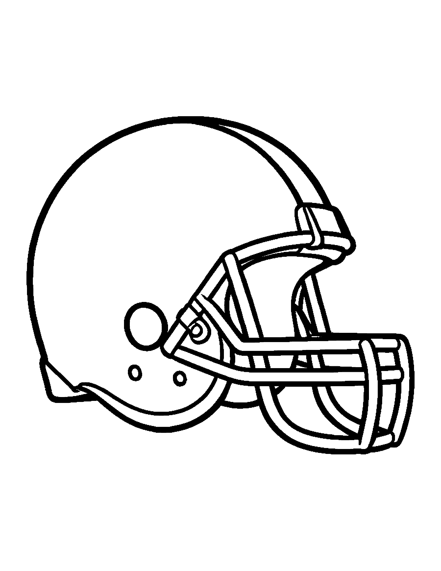 Line drawing of a football helmet with a face mask seen from the side