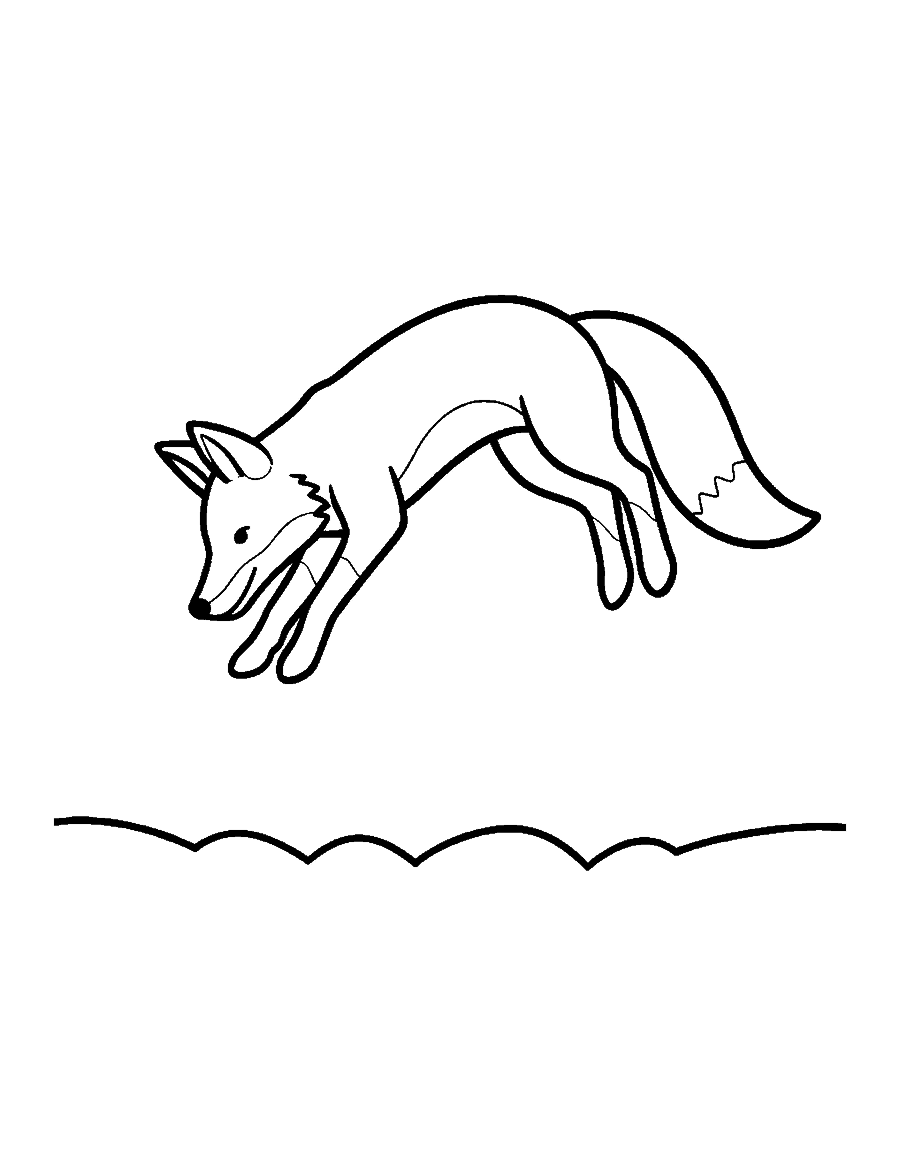 Line drawing of a fox arched in the air mid-pounce with its nose pointed down