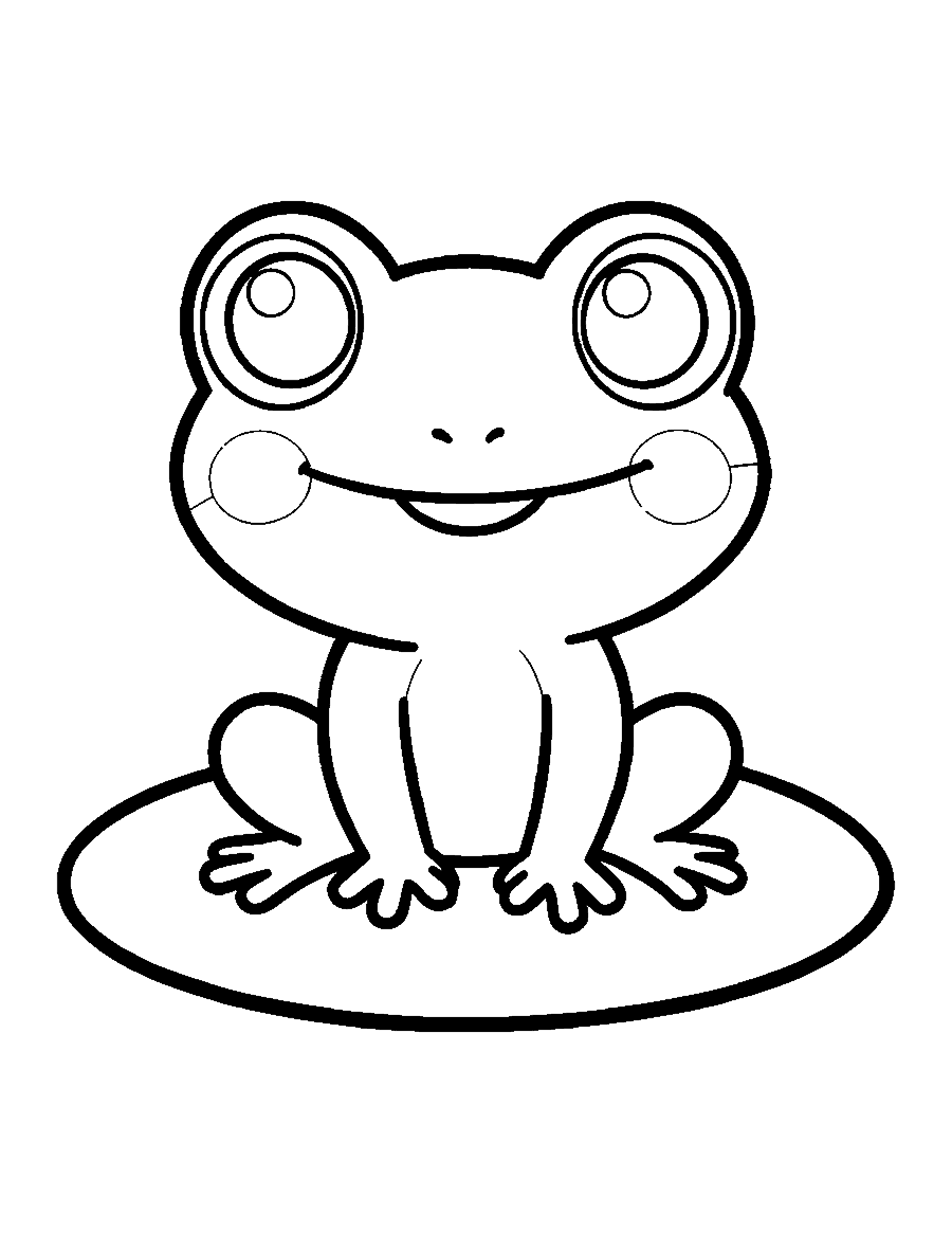 Line drawing of a cute chibi frog with big eyes sitting on a lily pad