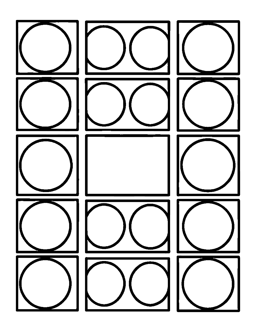 Line drawing of a grid of big squares each holding one large circle