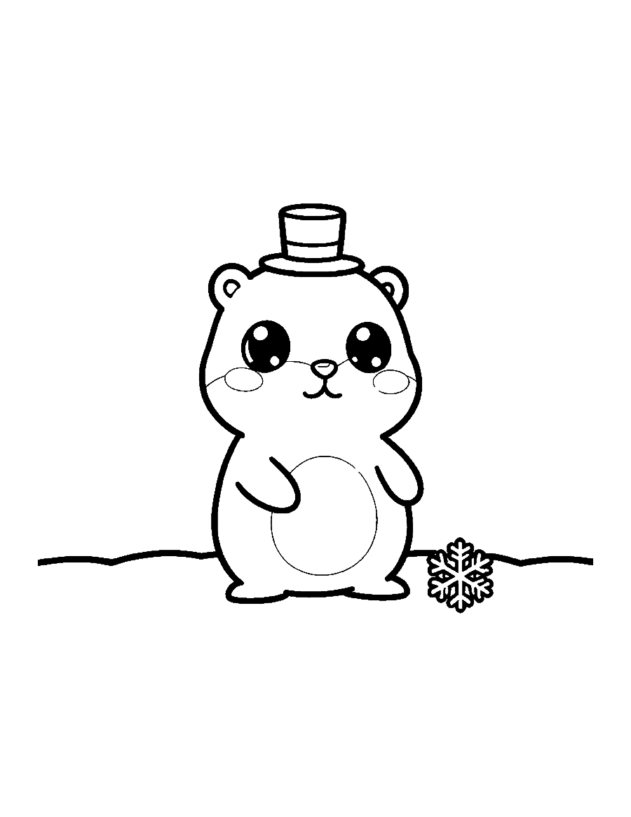 Line drawing of a cute chibi groundhog sitting up and wearing a tiny top hat