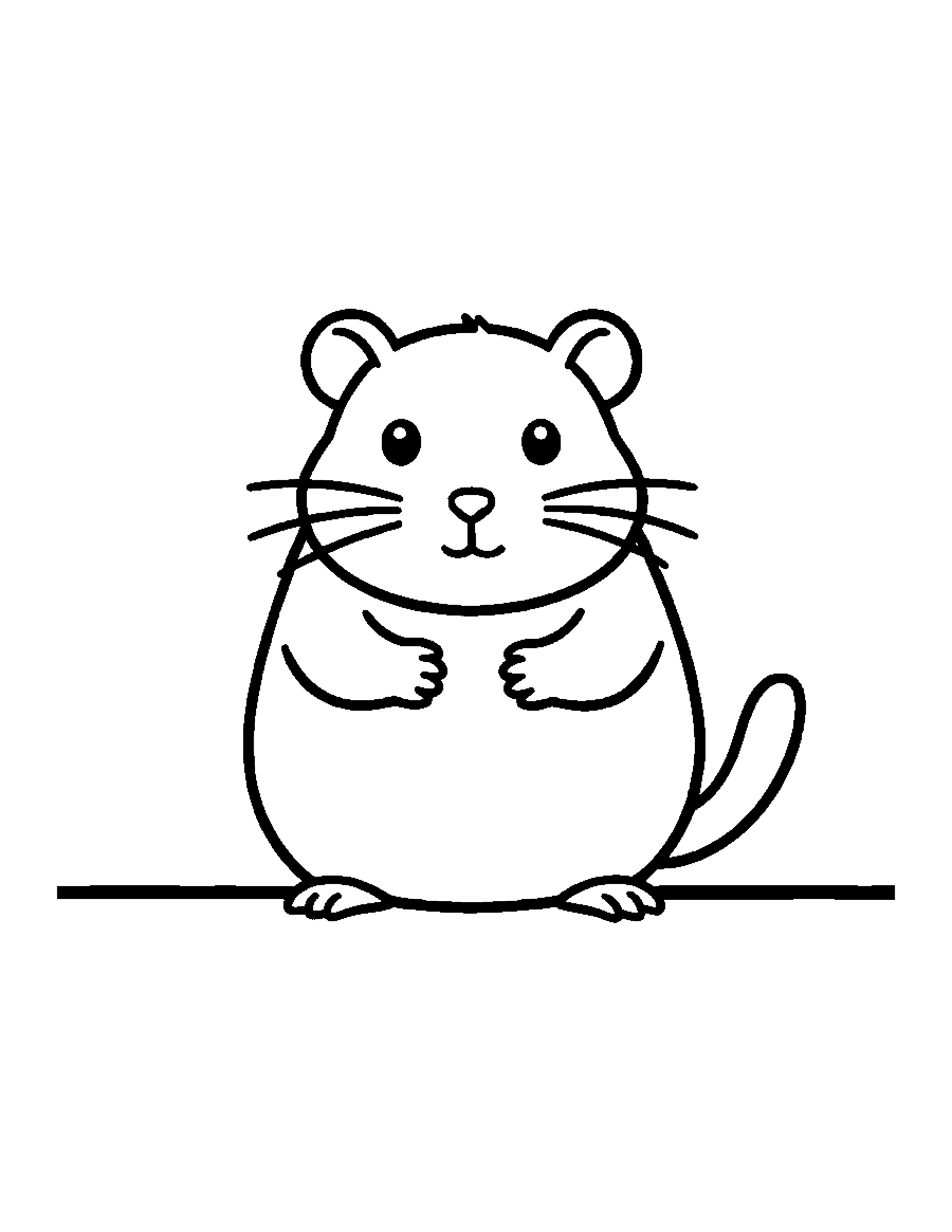 Line drawing of a chubby hamster sitting up with its cheek pouches stuffed full