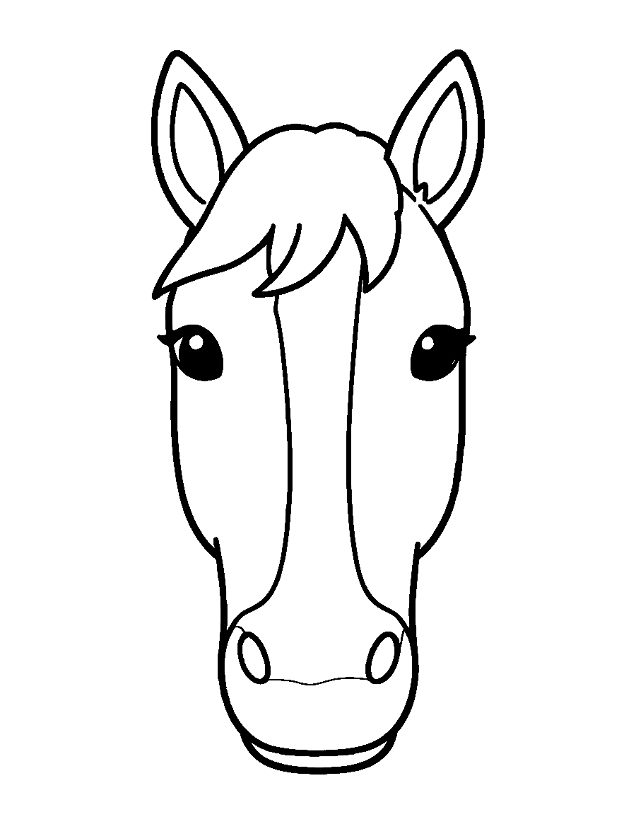 Line drawing of a front-facing horse head with a white stripe down its nose