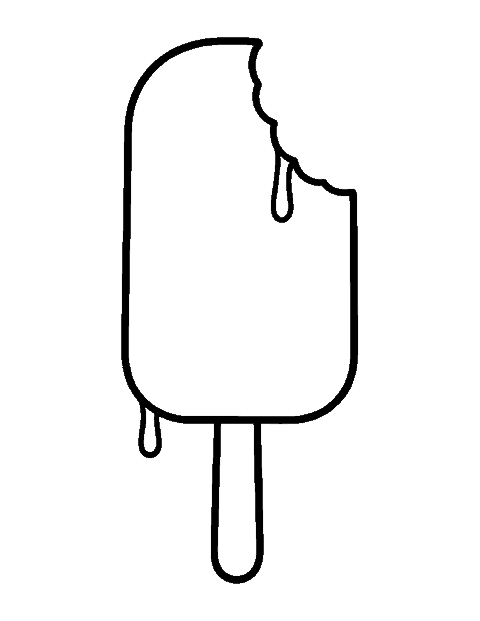 Line drawing of an ice pop on a stick with a bite taken out of the corner