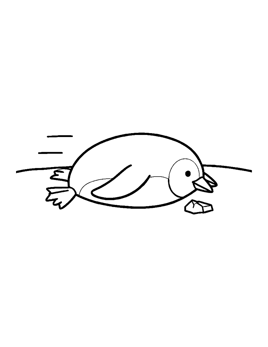 Line drawing of a penguin sliding on its belly across the ice