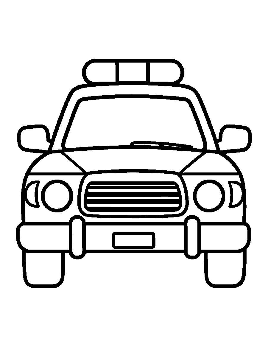 Line drawing of a police car facing forward with a light bar and push bumper