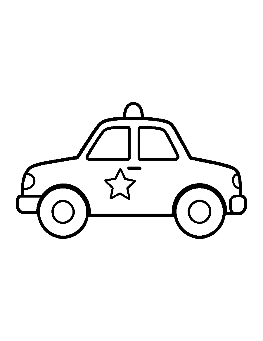 Line drawing of a police car with a light bar and a star shape on the door