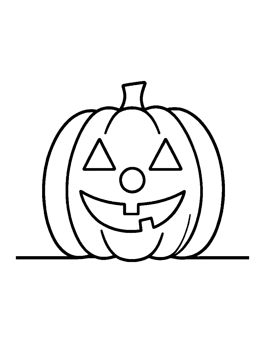 Line drawing of a smiling jack-o'-lantern with triangle eyes and a big grin