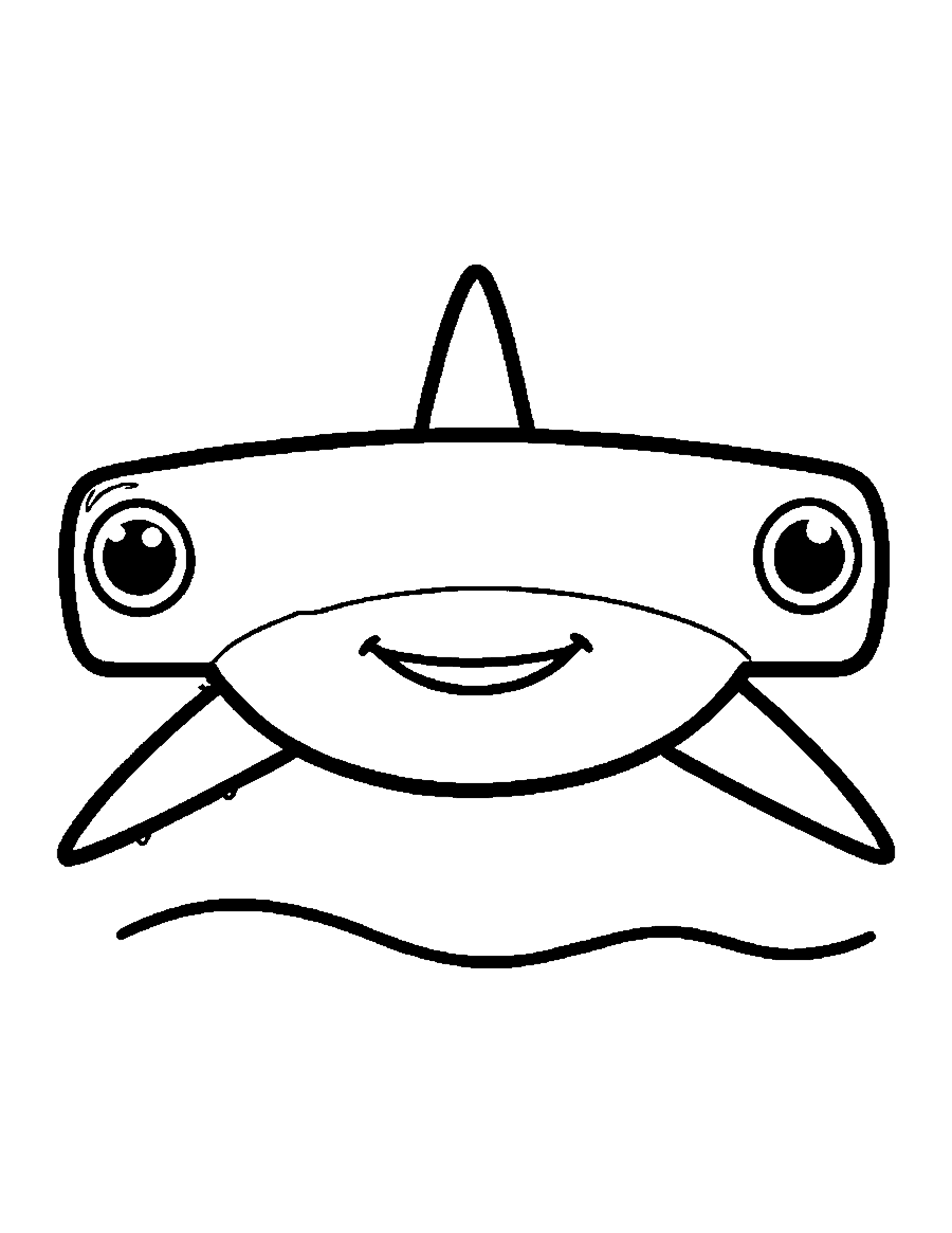 Line drawing of a hammerhead shark facing forward with an eye on each side of its head