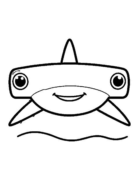 Line drawing of a hammerhead shark facing forward with an eye on each side of its head