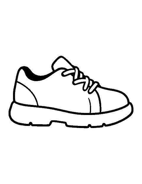 Line drawing of a chunky sneaker with big laces and a thick rounded sole