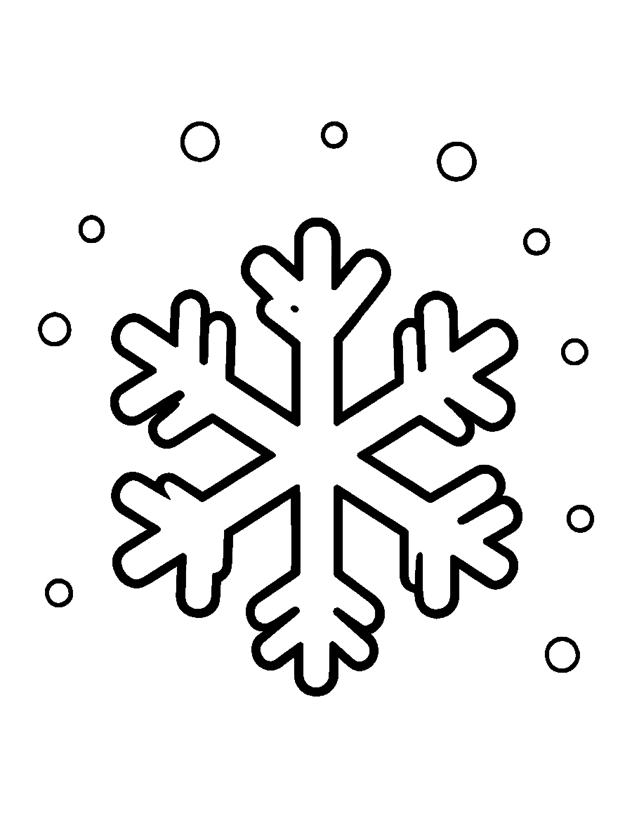 Line drawing of one big snowflake with six thick arms