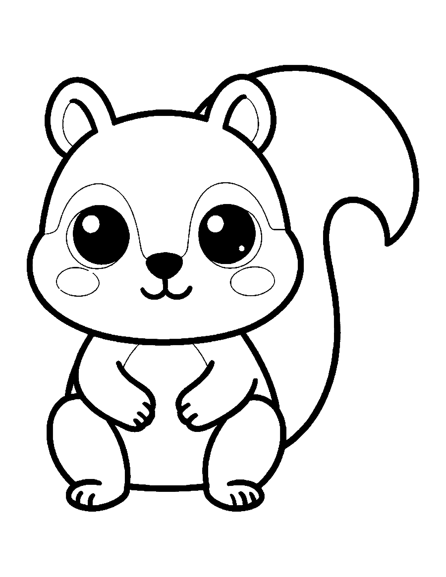 Line drawing of a cute chibi squirrel with a huge fluffy tail