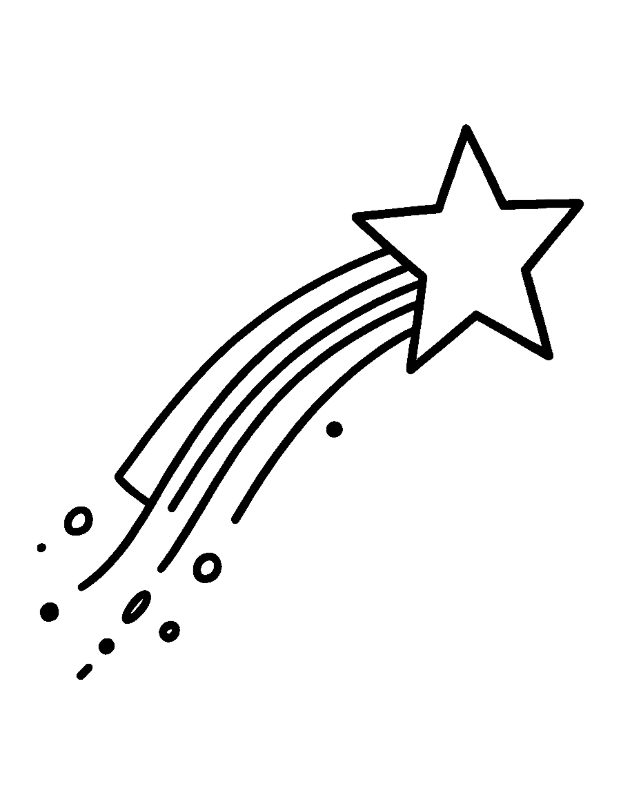 Line drawing of a shooting star with a long curved swooshing tail