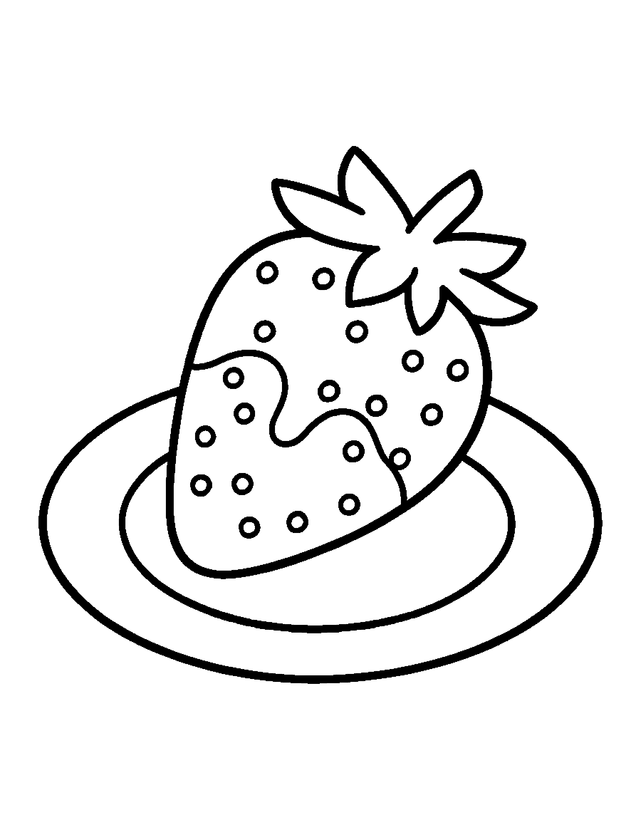Line drawing of a big strawberry dipped in chocolate with drizzle and sprinkles on a plate