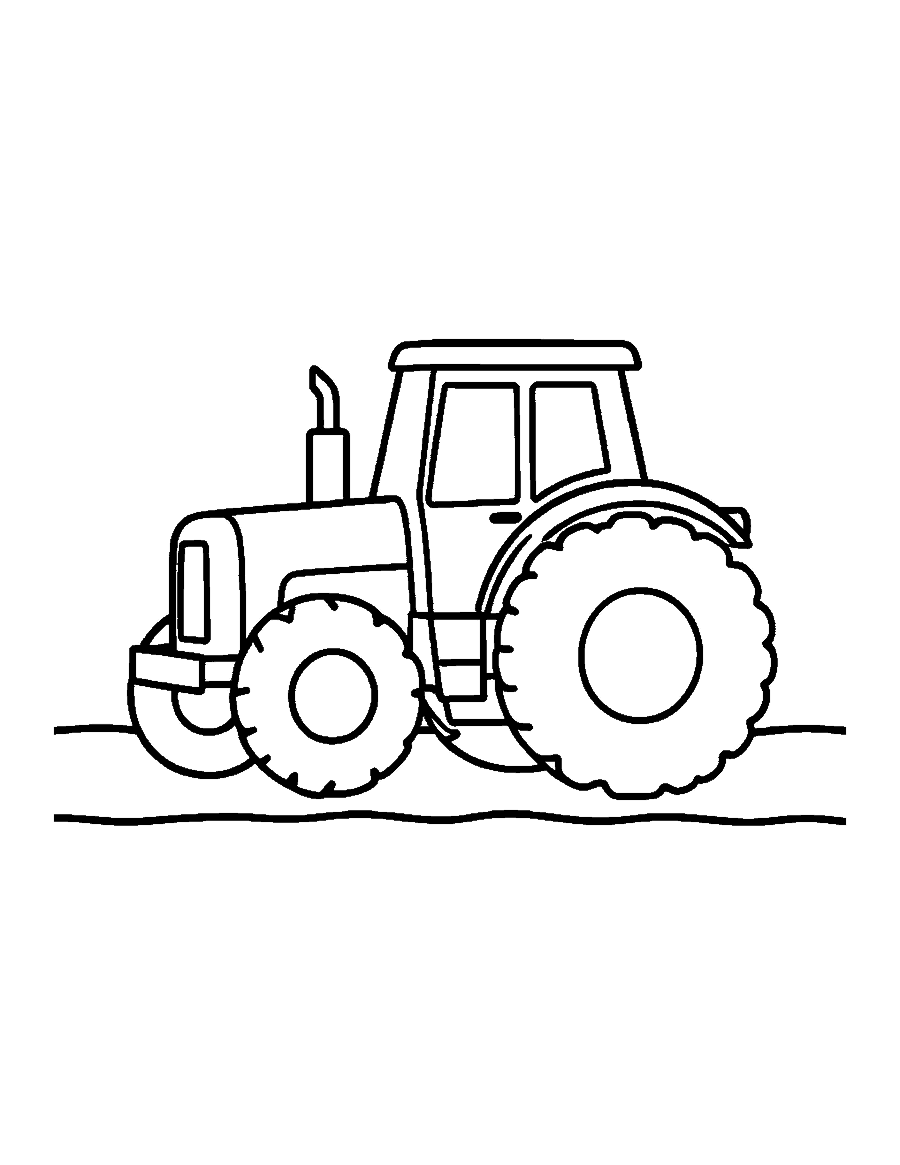 Line drawing of a farm tractor with huge back wheels and small front wheels