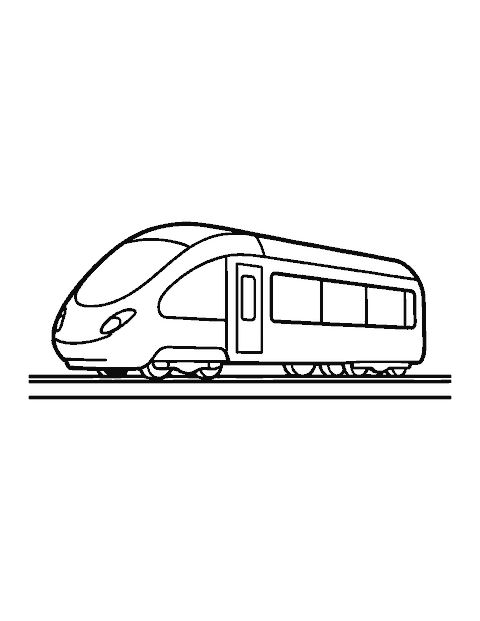 Line drawing of a sleek modern passenger train with a rounded nose and long windows