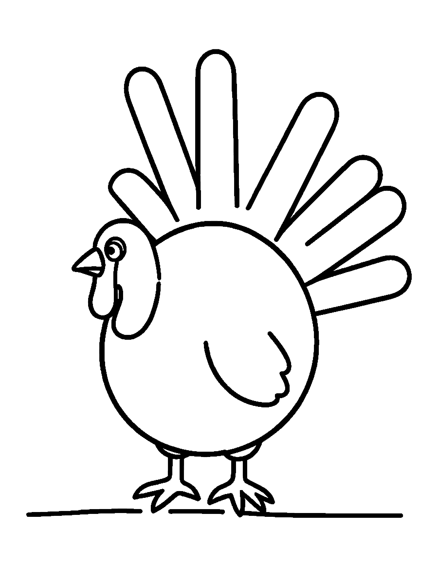 Line drawing of a turkey with five finger-shaped tail feathers like a handprint