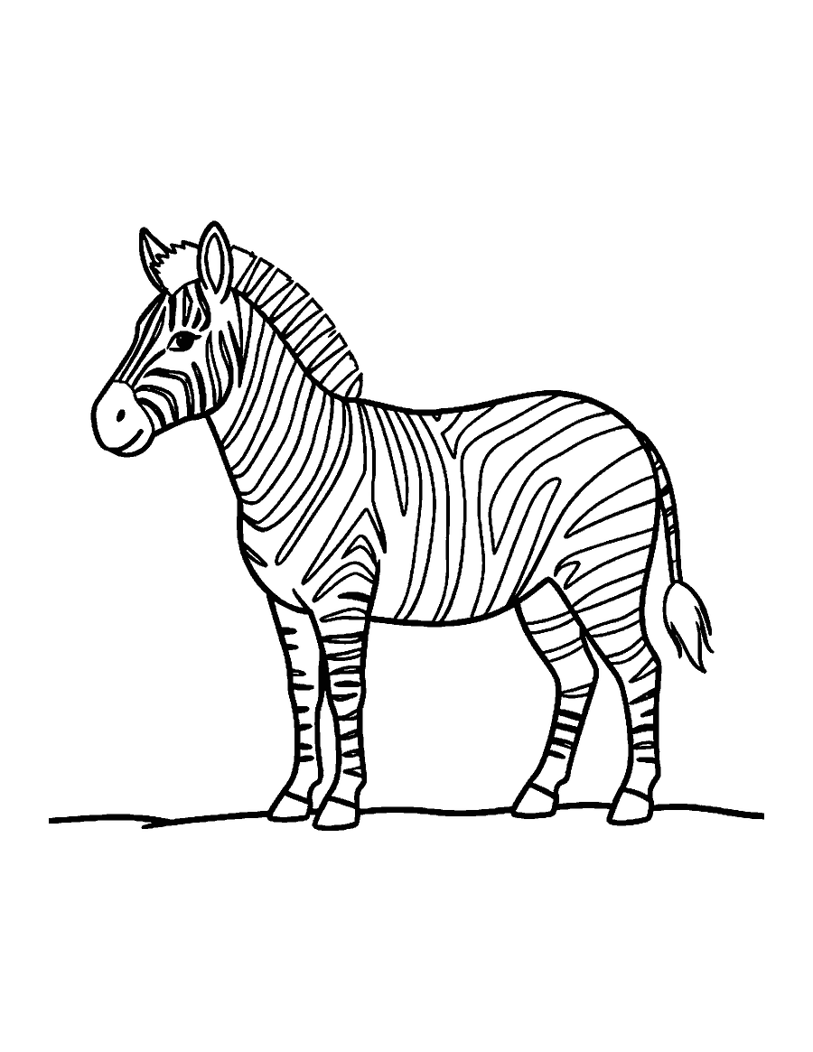 Line drawing of a zebra standing side-on with bold stripes and an upright mane