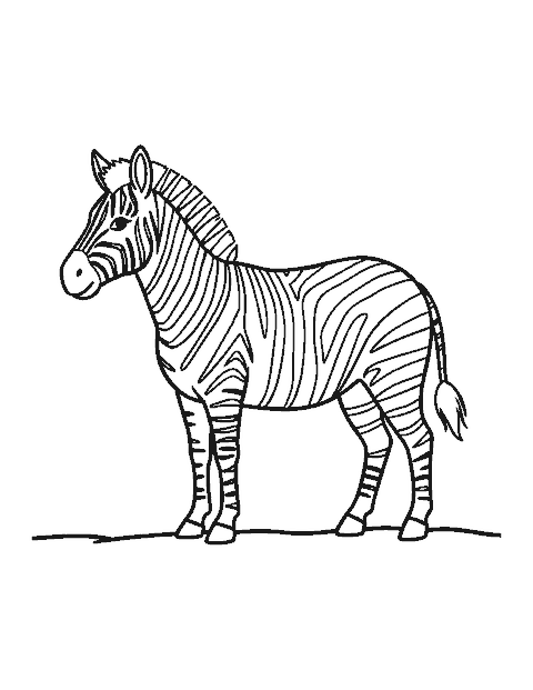 Line drawing of a zebra standing side-on with bold stripes and an upright mane
